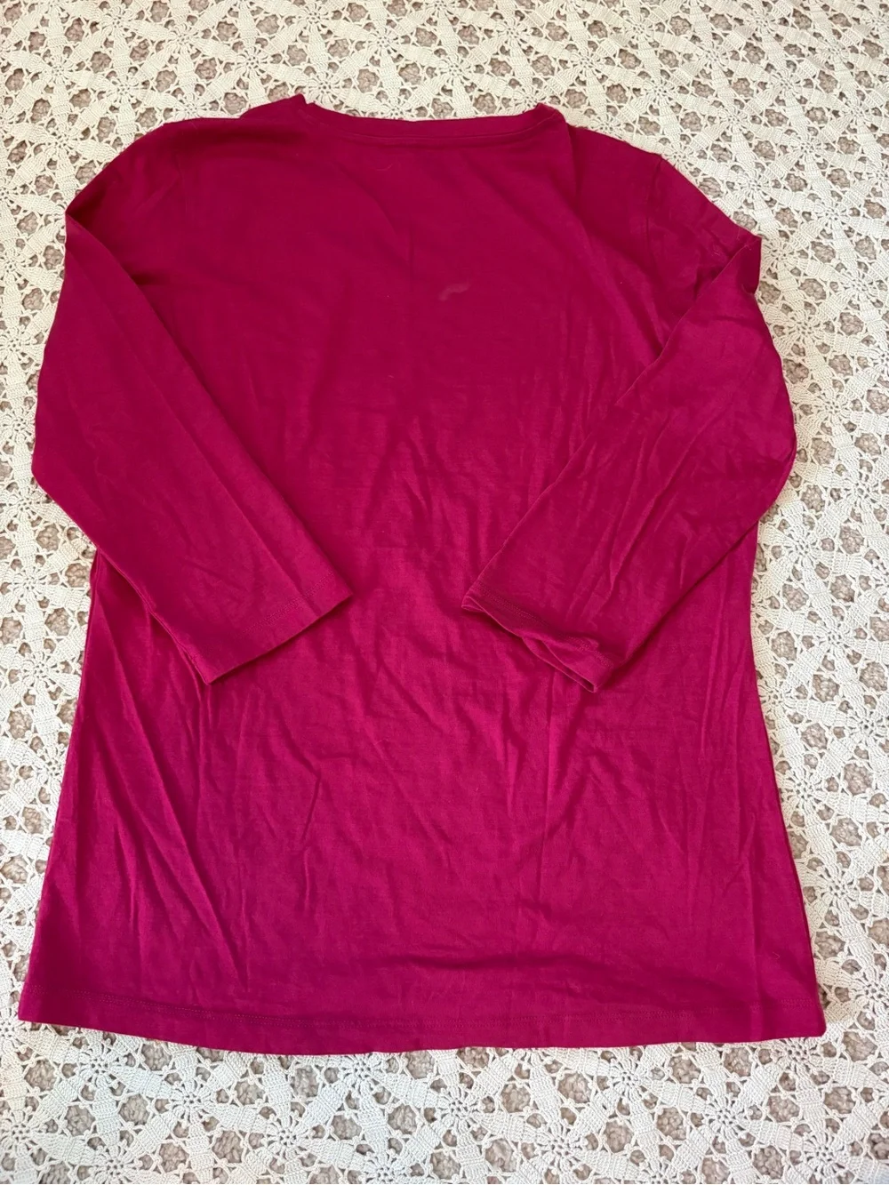 Woolx Elena 3/4 Sleeve V-Neck Wool Blend Shirt Fuchsia Pink Size Small